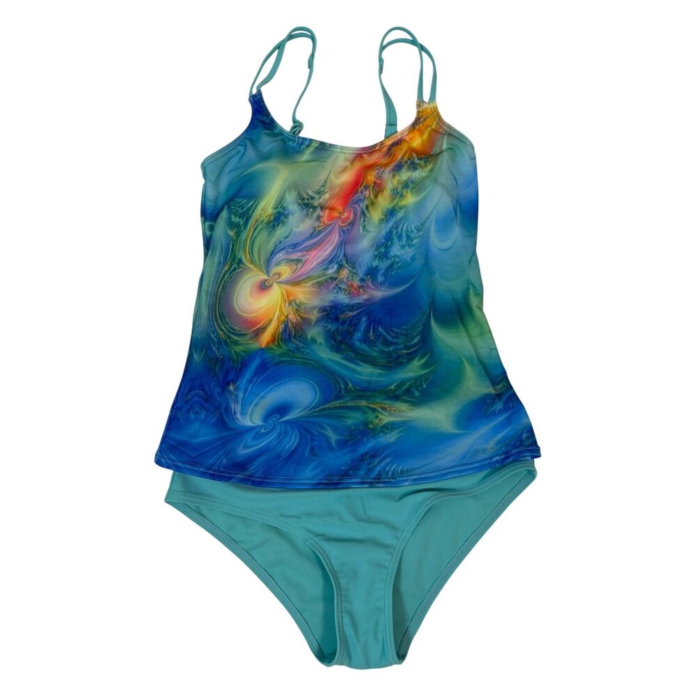 NWT Blue Aqua Abstract Print Tankini Swimsuit Set Size S Beach Tropical
